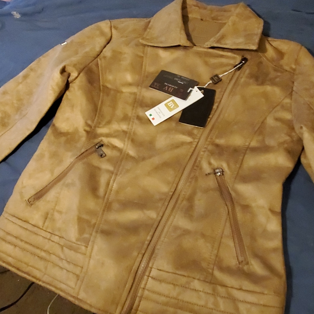 BOTTEGA VENETTA TAN SWEID LEATHER JACKET
